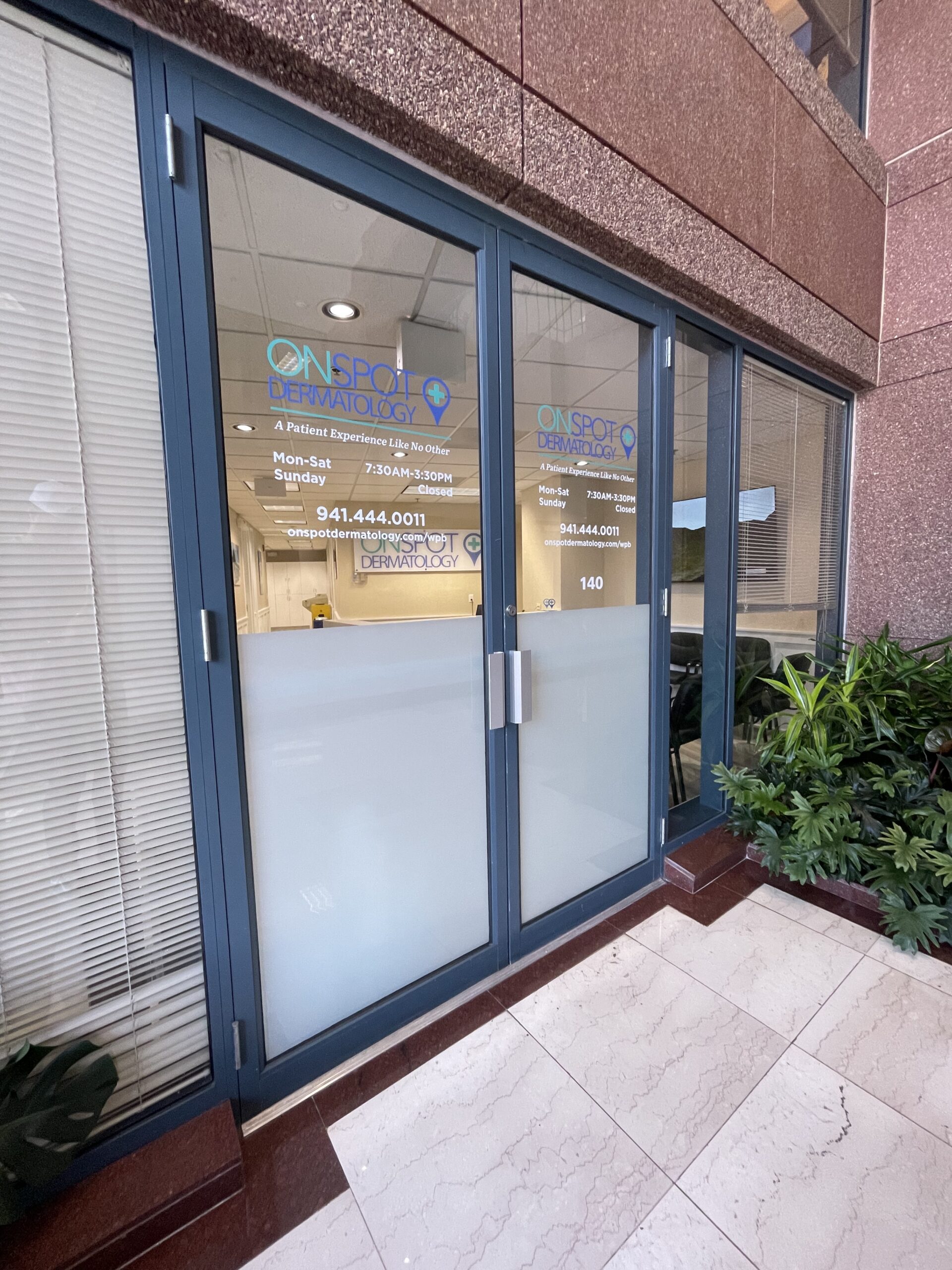Front entrance of OnSpot Dermatology's West Palm Beach office